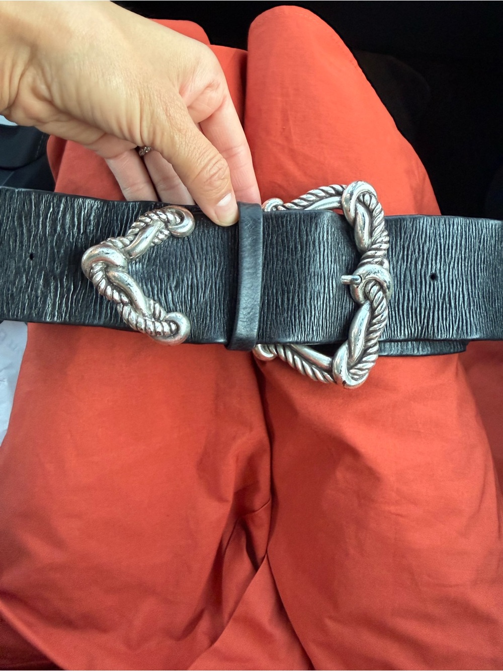 Orciani vintage black Leather Belt with Silver Rope-Style Buckle